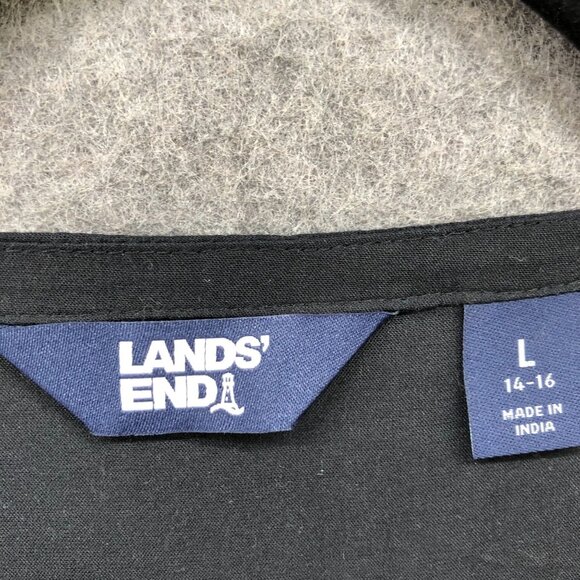 Lands' End Oversized Swim Cover Up Dress Womens L Black Sheer V-Neck Drawstring - Picture 5 of 10